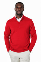 Men's Red 100% Cotton Fine Knit Quarter Zip Funnel Neck Jumper CAVANI