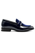 Men's Navy Floral Velvet Patent Dress Loafers Sartorial Shoes