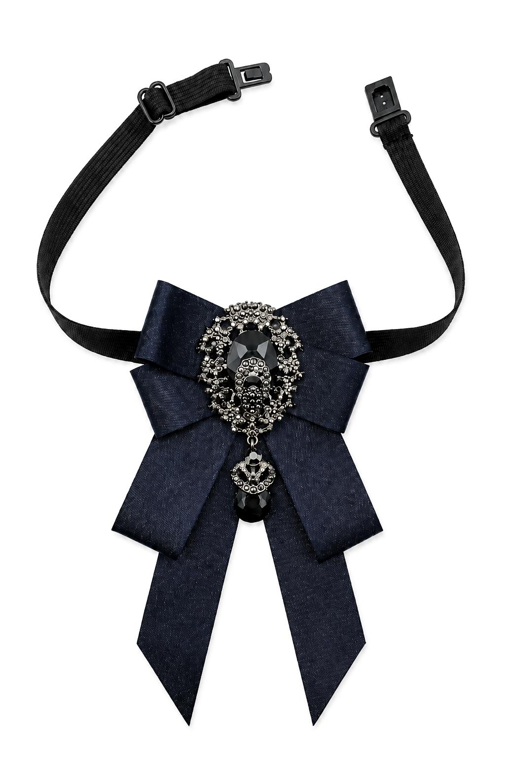 Men’s Navy Glitter Jewelled Short Wedding Ribbon Brooch Bow Tie Sartorial Shoes