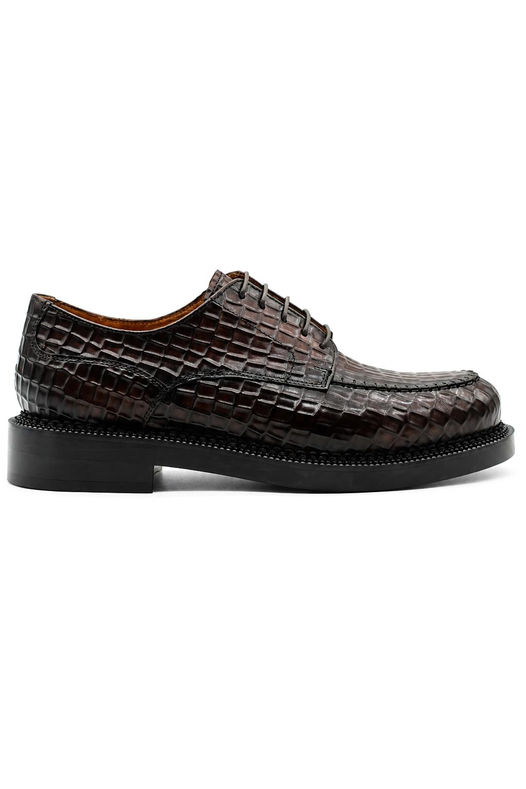 MARLOW Men’s Dark Brown Croc-Embossed Leather Moc-Toe Derby Shoes Sartorial Shoes