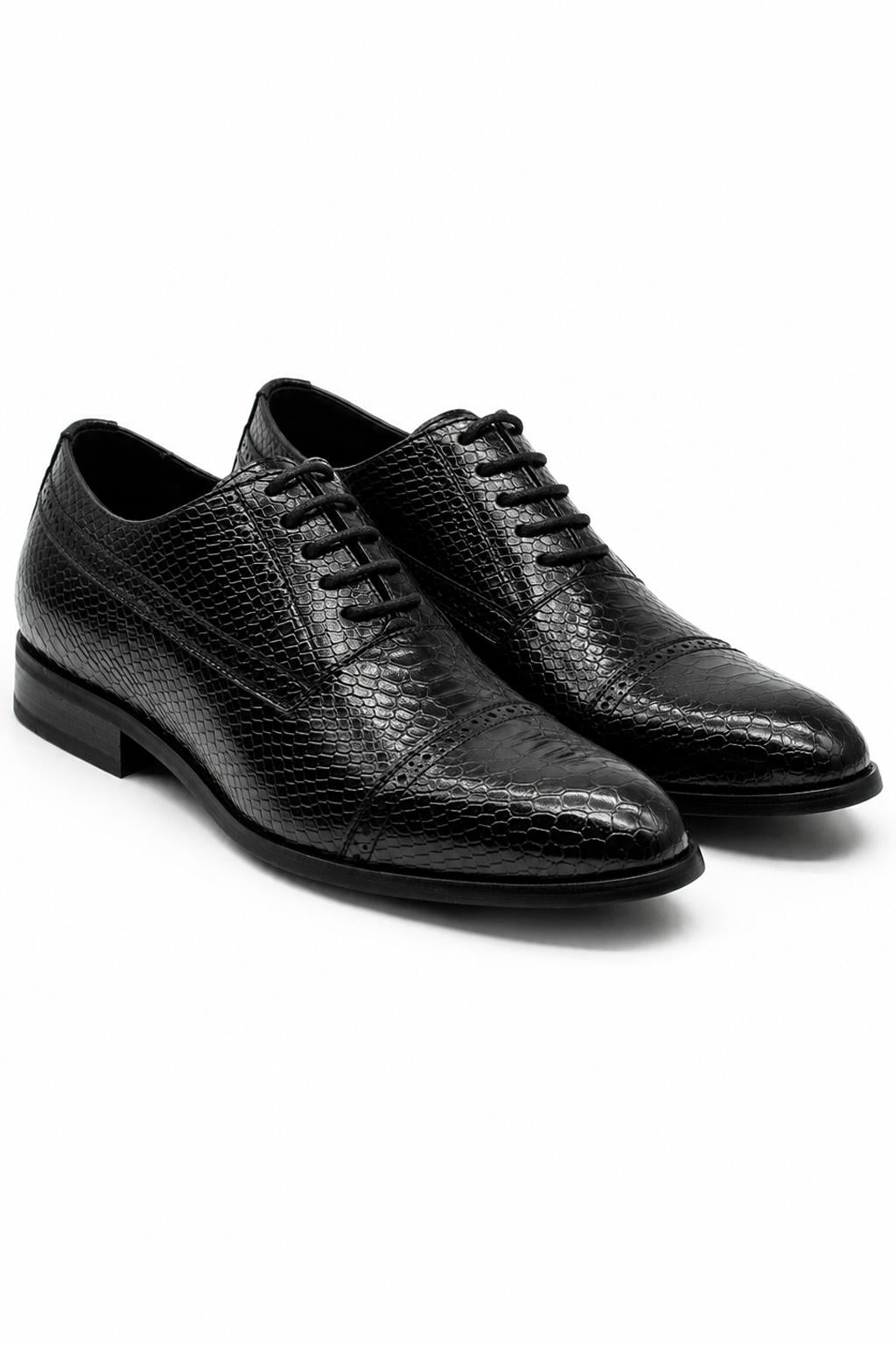 Men's Black Faux Leather Printed Derby Dress Shoes Sartorial Shoes