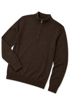 Men's Dark Brown 100% Cotton Fine Knit Quarter Zip Funnel Neck Jumper CAVANI