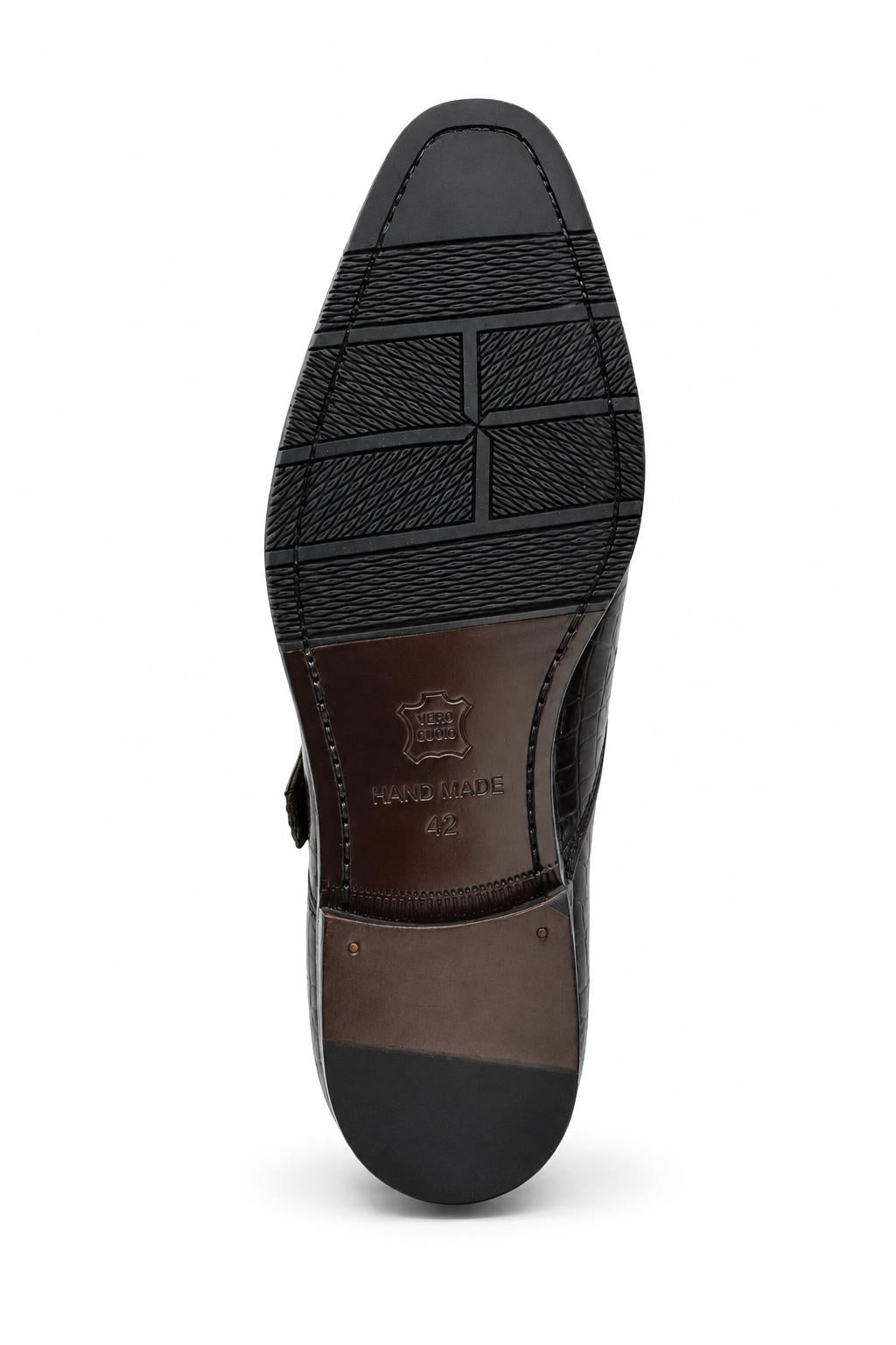 ELAN Men's Black Croc Embossed Leather Single Monk Strap Shoes Sartorial Shoes