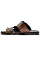 Men's Brown Handmade Real Leather Polished Printed Toe Loop Sandals Sartorial Shoes