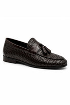 DIVO Men’s Brown Handmade Woven Leather Tassel Loafers Sartorial Shoes