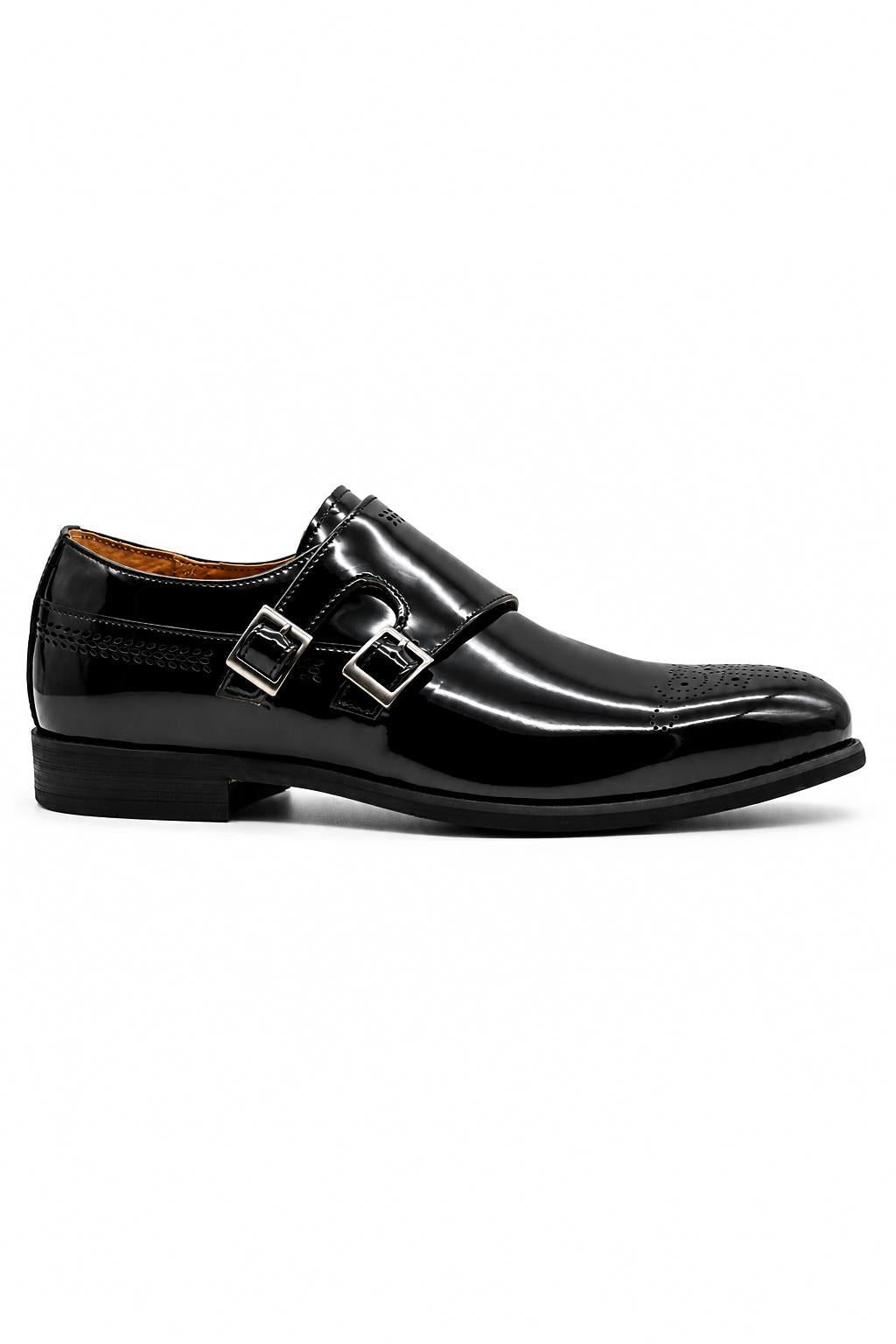 ROAN Men’s Black Hi-Shine Patent Leather Monk Dress Shoes Sartorial Shoes