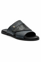 Men's Black & Grey Handmade Real Leather Open Front Slide Sandals Sartorial Shoes