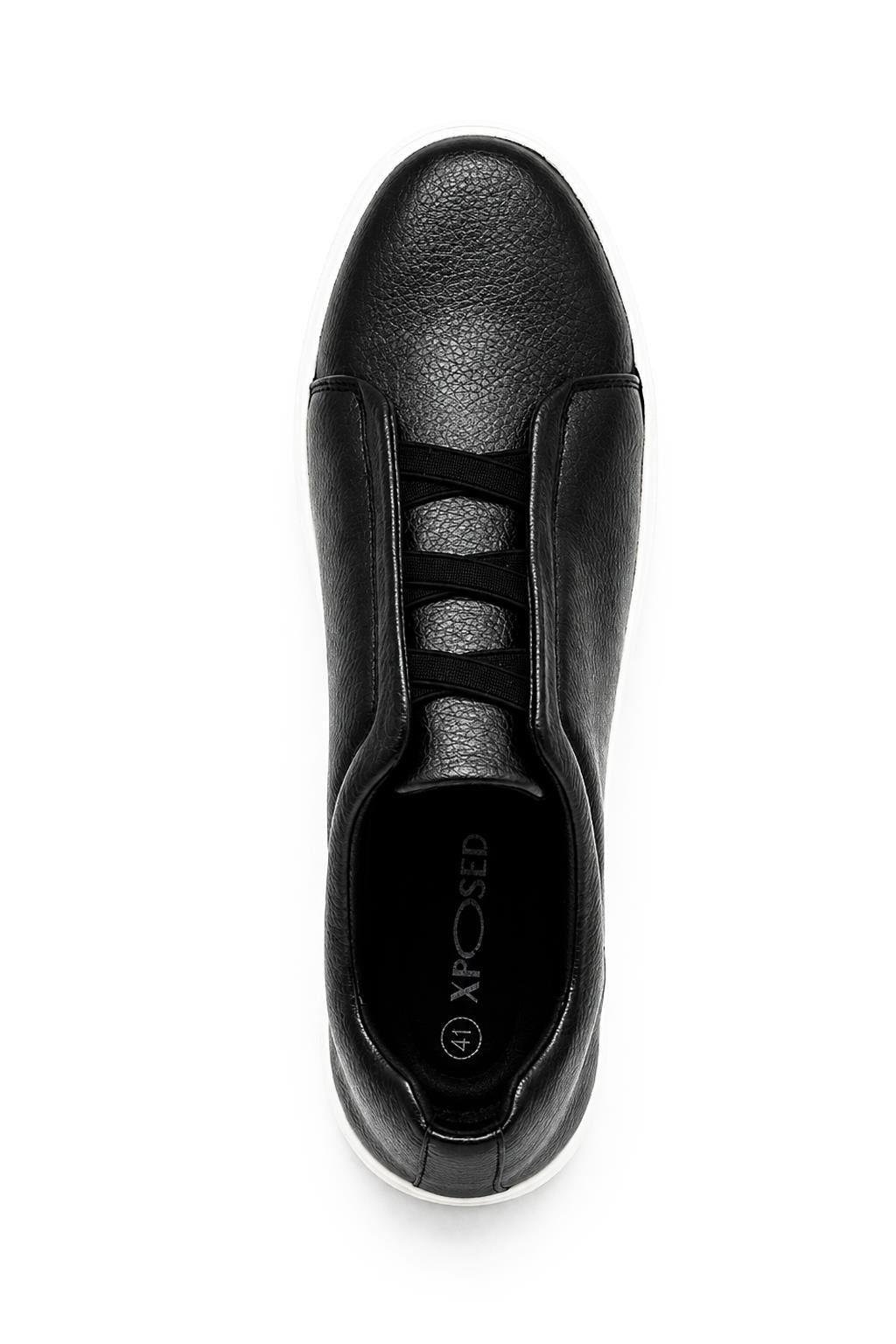 Men’s Black Faux Leather Slip-On Trainers Sartorial Shoes