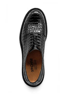 MARLOW Men’s Black Croc-Embossed Leather Moc-Toe Derby Shoes Sartorial Shoes