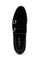 Men's Black Faux Suede Double Monk Strap Loafers Sartorial Shoes