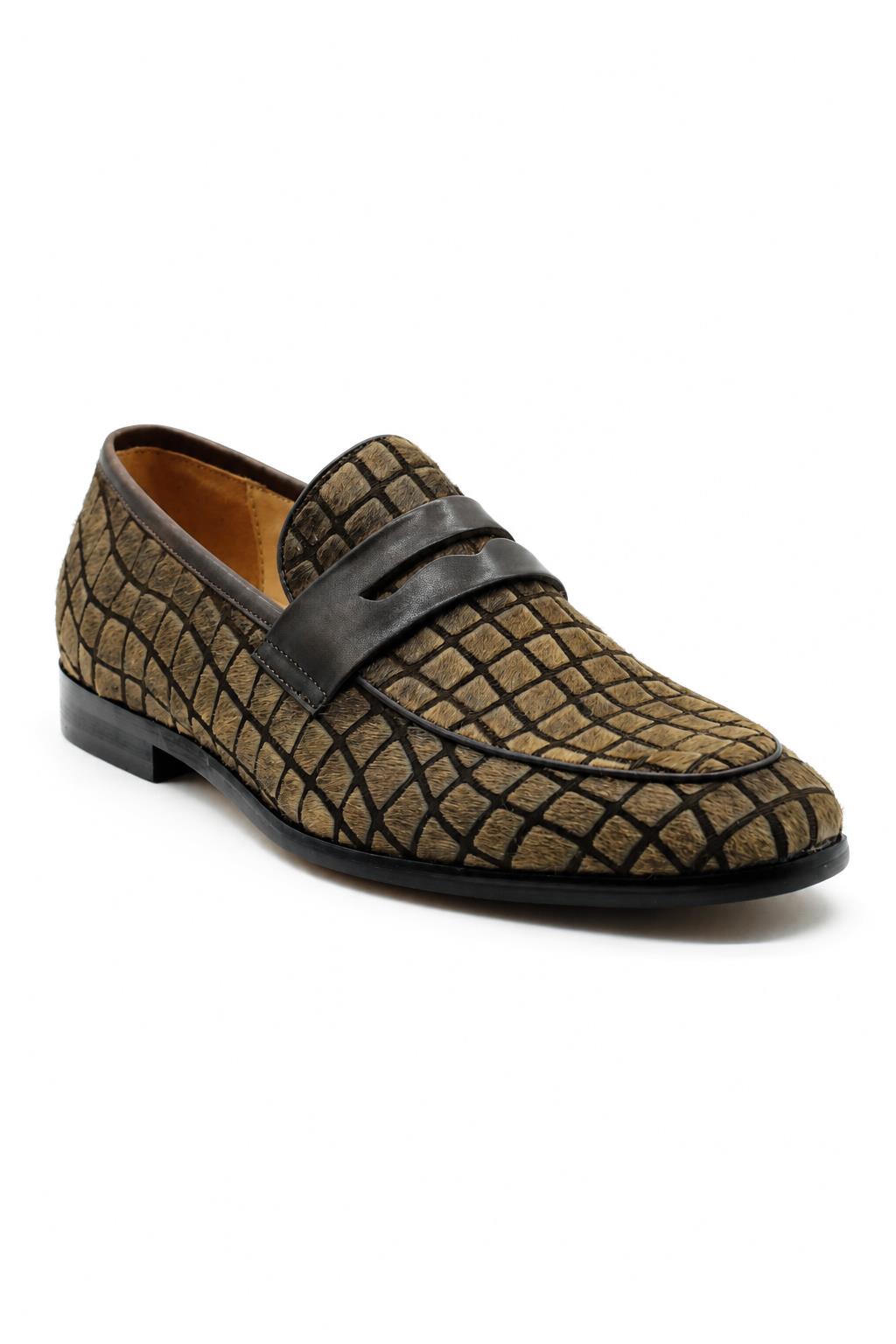 GINO Men’s Brown Patterned Horse Hair Leather Penny Loafers Sartorial Shoes