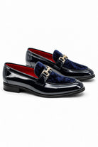 Men's Navy Floral Velvet Patent Snaffle Dress Loafers Sartorial Shoes