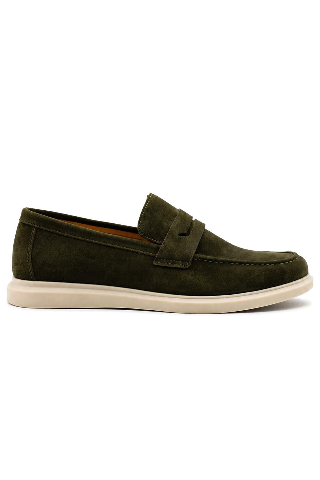 Men’s Milo Green Suede Leather Penny Loafers Sartorial Shoes
