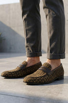 GINO Men’s Brown Patterned Horse Hair Leather Penny Loafers Sartorial Shoes