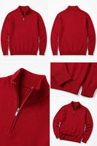 Men's Red 100% Cotton Fine Knit Quarter Zip Funnel Neck Jumper CAVANI