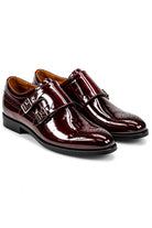 ROAN Men’s Maroon Glossy Patent Leather Monk Strap Dress Shoes Sartorial Shoes