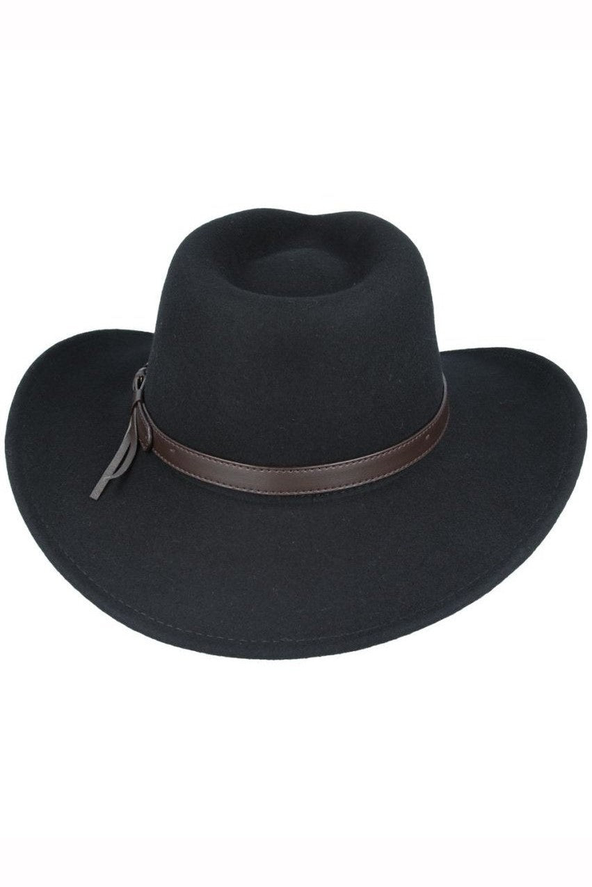 BLACK PURE WOOL FELT CRUSHABLE COWBOY HAT