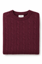 Men's Maroon 100% Cotton Fine Cable Knit Crew Neck Jumper CAVANI