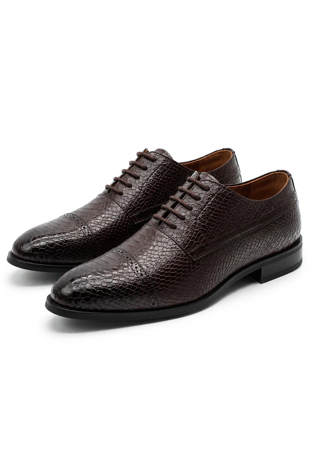 Men's Brown Printed Faux Leather Derby Dress Shoes Sartorial Shoes