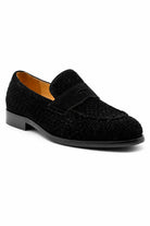 BRIO Men’s Black Woven Suede Leather Penny Loafers Sartorial Shoes