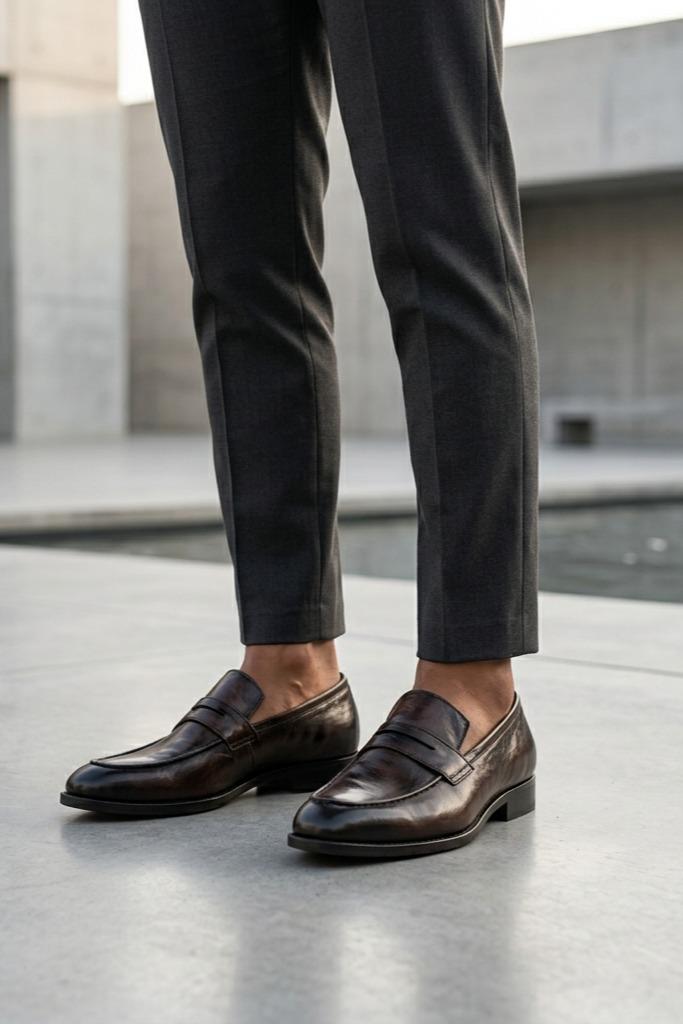 CRUX - Men’s Coffee Brown Calf Leather Penny Loafers Sartorial Shoes