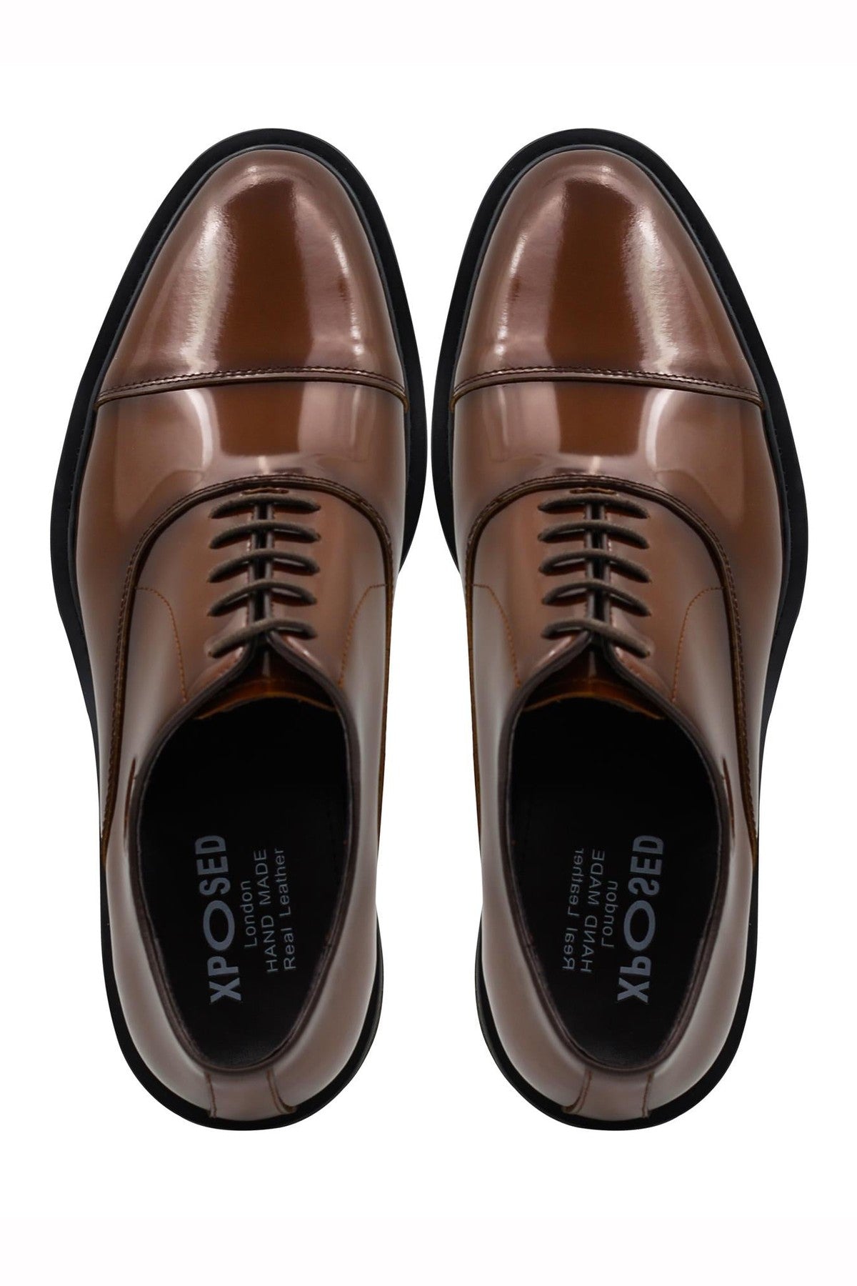 BROWN POLISHED LEATHER OXFORD SHOES – LUG SOLE Sartorial Shoes