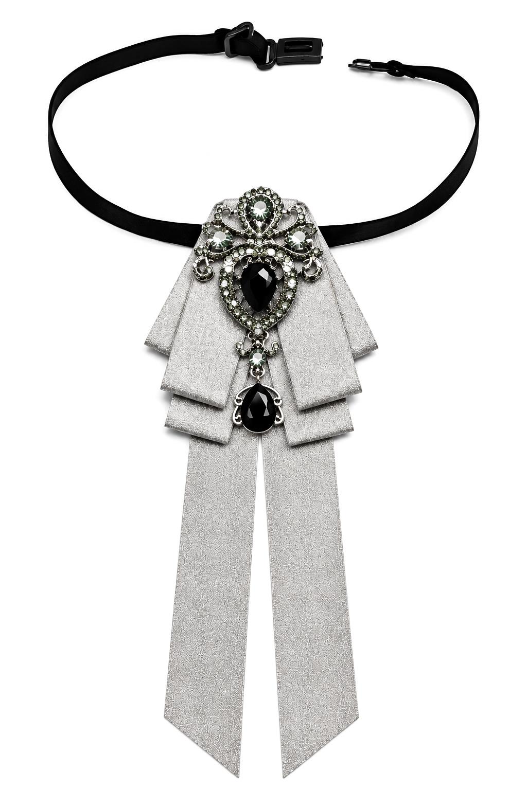 Men’s Silver Jewelled Short Ribbon Wedding Brooch Bow Tie Sartorial Shoes
