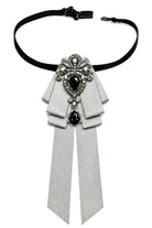 Men’s Silver Jewelled Short Ribbon Wedding Brooch Bow Tie Sartorial Shoes
