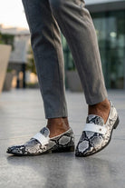 Men’s Black & White Shiny Patent Print Occasion Shoes Sartorial Shoes