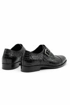 ELAN Men's Black Croc Embossed Leather Single Monk Strap Shoes Sartorial Shoes