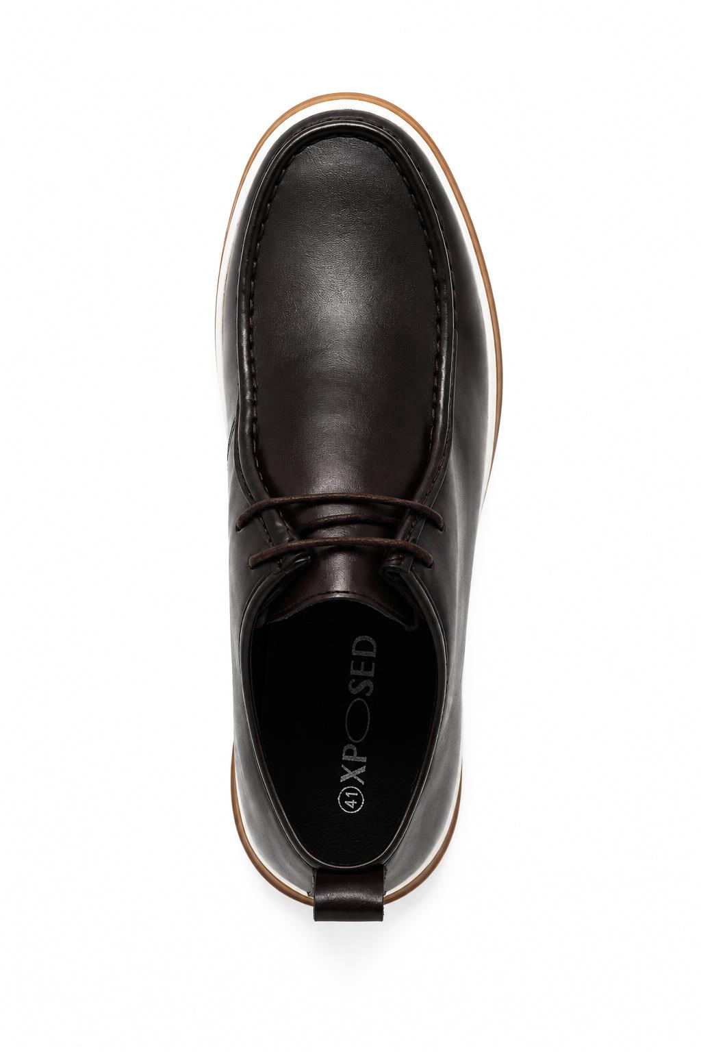 Men's Brown Faux Leather Apron Toe Moc-Toe Chukka Boots Sartorial Shoes