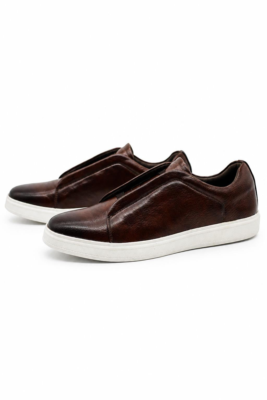 Men’s Coffee Brown Faux Leather Slip-On Trainers Sartorial Shoes