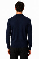 Men's Navy 100% Cotton Fine Knit Button Neck Polo Jumper CAVANI