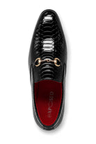 Men’s Black Patent Slip-On Loafers with Gold Snaffle Buckle Sartorial Shoes