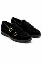 Men's Black Faux Suede Double Monk Strap Loafers Sartorial Shoes