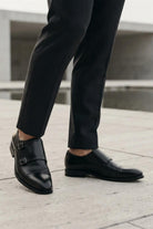 Men's Black Double Monk Strap Cap Toe Formal Shoes Sartorial Shoes