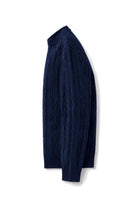 Men's Navy 100% Cotton Fine Cable Knit Crew Neck Jumper CAVANI