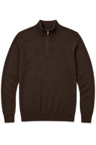 Men's Dark Brown 100% Cotton Fine Knit Quarter Zip Funnel Neck Jumper CAVANI