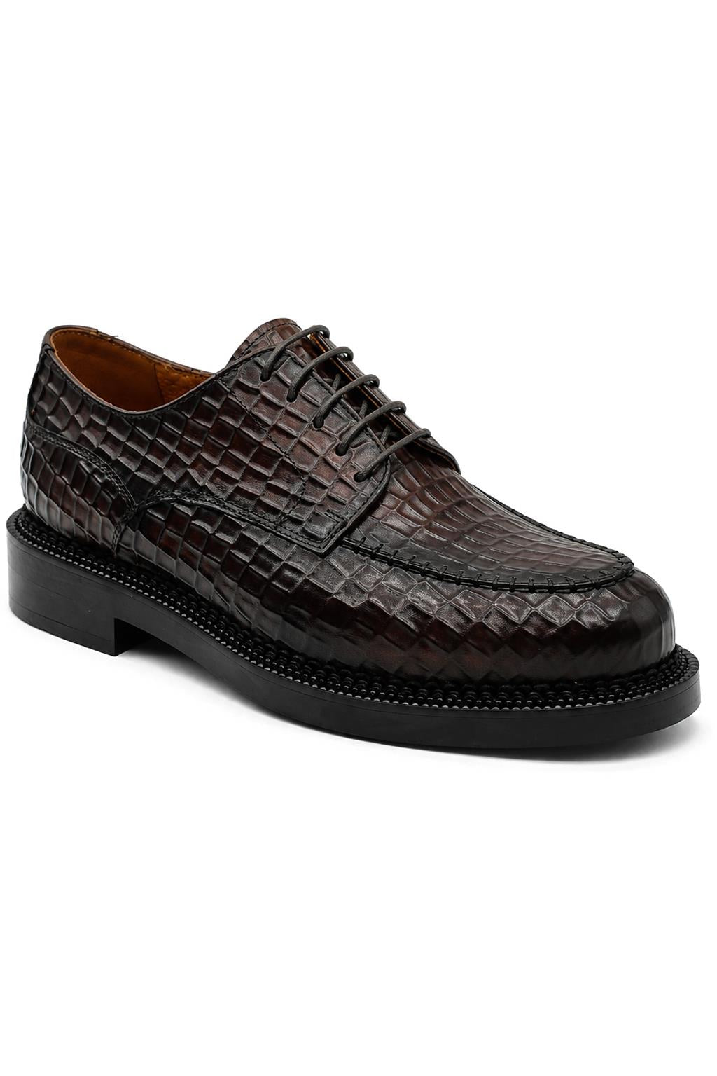 MARLOW Men’s Dark Brown Croc-Embossed Leather Moc-Toe Derby Shoes Sartorial Shoes