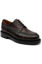 MARLOW Men’s Dark Brown Croc-Embossed Leather Moc-Toe Derby Shoes Sartorial Shoes