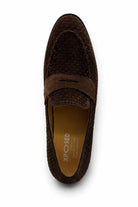 BRIO Men’s Brown Woven Suede Leather Penny Loafers Sartorial Shoes