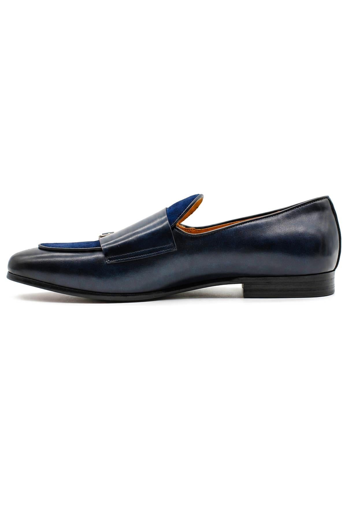 SOREN Men’s Navy Blue Leather & Suede Double Monk Shoes Sartorial Shoes