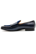 SOREN Men’s Navy Blue Leather & Suede Double Monk Shoes Sartorial Shoes