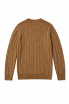Men's Camel 100% Cotton Fine Cable Knit Crew Neck Jumper CAVANI
