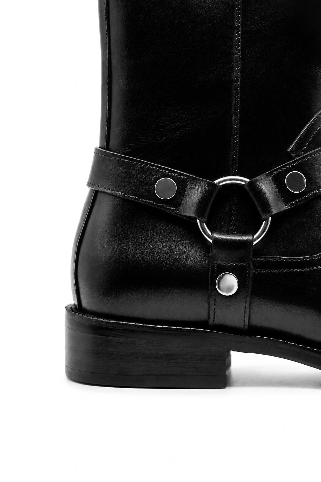 DIEGO Men’s Black Polished Leather Side Zip Ankle Biker Boots Sartorial Shoes