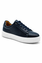 Men’s Navy Grain-Effect Faux Leather Lace-Up Trainers Sartorial Shoes