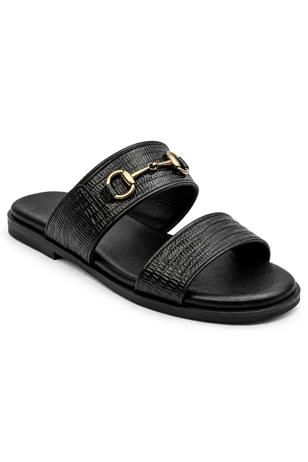 Men's Black Handmade Real Leather Snaffle Bit Open Toe Sandals Sartorial Shoes
