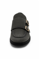 Men's Grey Faux Suede Double Monk Strap Loafers Sartorial Shoes