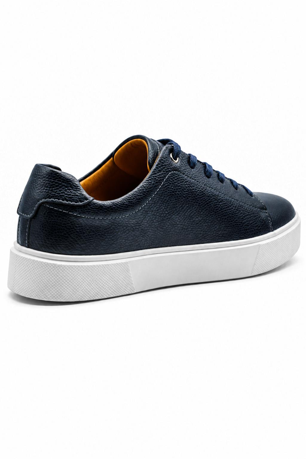 Men’s Navy Grain-Effect Faux Leather Lace-Up Trainers Sartorial Shoes