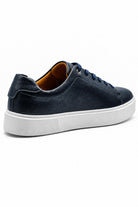 Men’s Navy Grain-Effect Faux Leather Lace-Up Trainers Sartorial Shoes